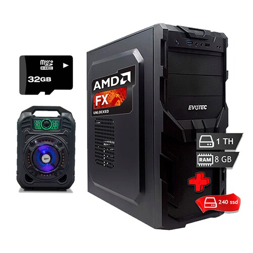 Pc Gamer Amd Fx Hdd 1tb Ssd 240gb Ram 8gb + Microsd 32 + Bocina Bluetooth