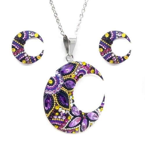 Juego de collar y aretes Luna Morada de Plata .925 Joyería Zvezda