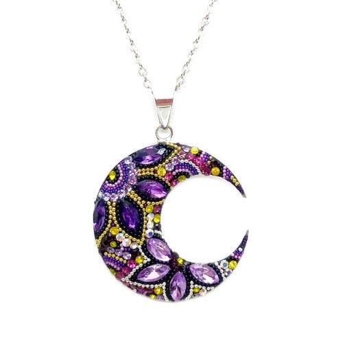 Juego de collar y aretes Luna Morada de Plata .925 Joyería Zvezda