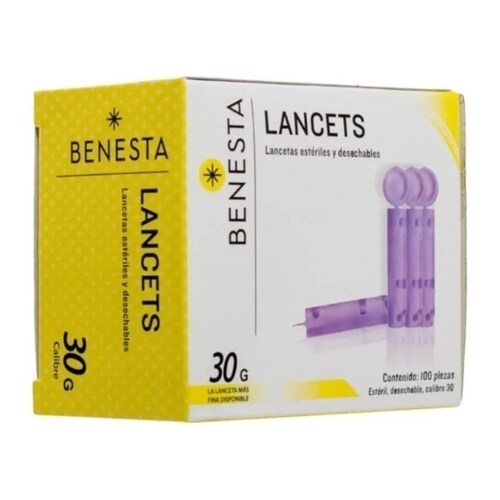100 Lancetas Universales Glucosa Estériles Benesta 30g