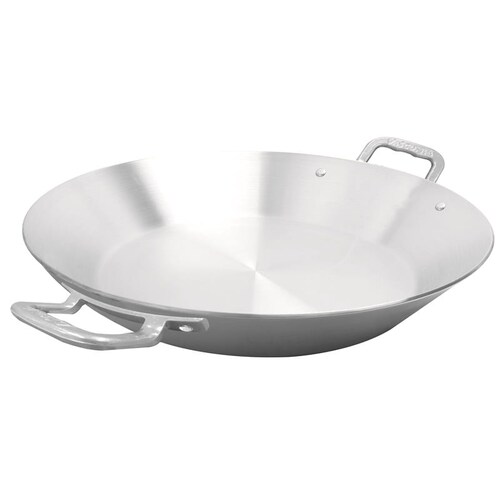 Paellera Profesional acorzada de 4mm. de 70cm. Con 4 asas Vasconia Pro de Aluminio Plateado Pulido con Certificación NSF