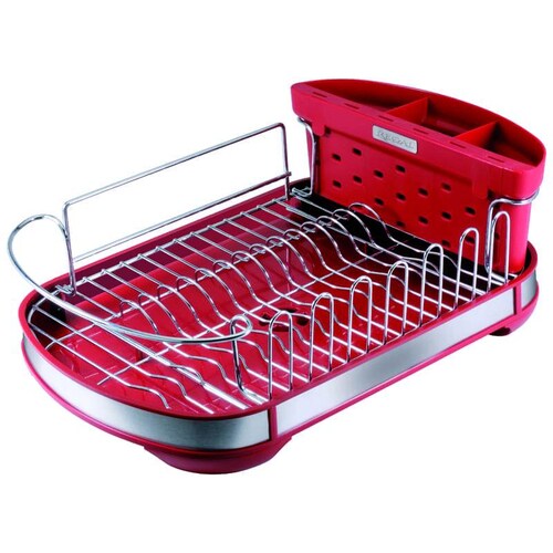 Escurridor Cromado Vasconia Regal de Acero Inoxidable Color Rojo con Porta-cubiertos desmontable