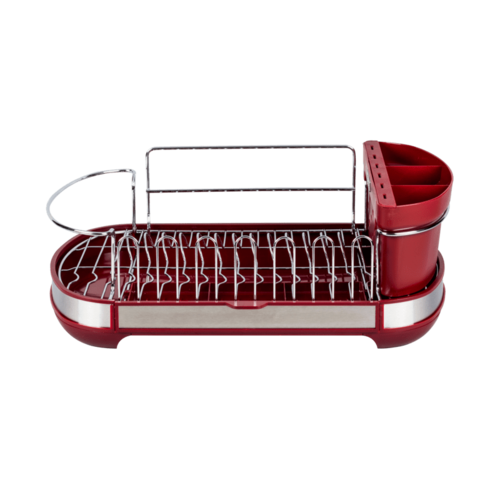Escurridor Cromado Vasconia Regal de Acero Inoxidable Color Rojo con Porta-cubiertos desmontable