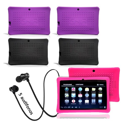 Funda Antigolpes Para Tablet 7 Pulgadas - Negro - Rosa - Morado + 5 Audifonos