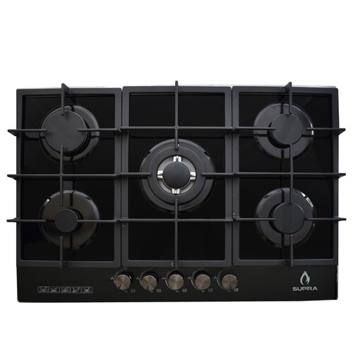 Parrilla de 5 quemadores SUPRA 5Q-PG-76 parrilla de gas empotrable en 76 cm con cubierta de cristal templado color negro