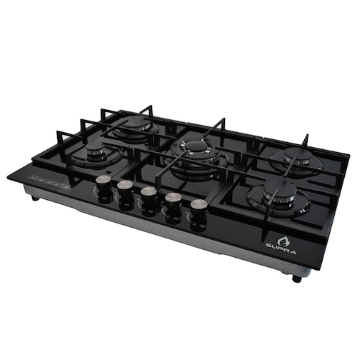 Parrilla de 5 quemadores SUPRA 5Q-PG-76 parrilla de gas empotrable en 76 cm con cubierta de cristal templado color negro