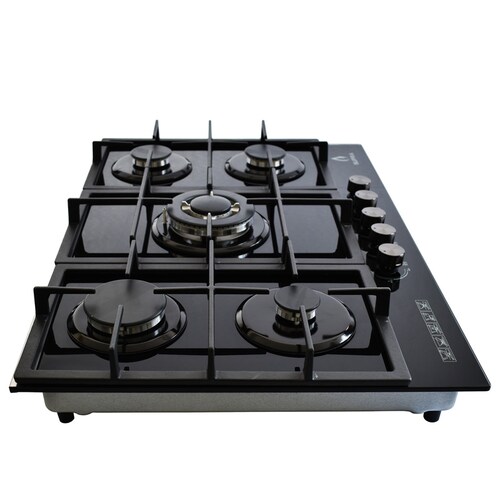 Parrilla de 5 quemadores SUPRA 5Q-PG-76 parrilla de gas empotrable en 76 cm con cubierta de cristal templado color negro