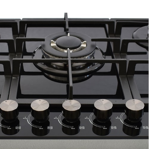 Parrilla de 5 quemadores SUPRA 5Q-PG-76 parrilla de gas empotrable en 76 cm con cubierta de cristal templado color negro