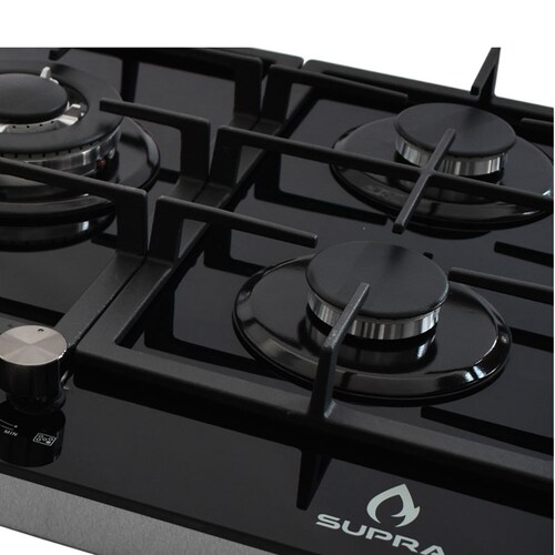 Parrilla de 5 quemadores SUPRA 5Q-PG-76 parrilla de gas empotrable en 76 cm con cubierta de cristal templado color negro