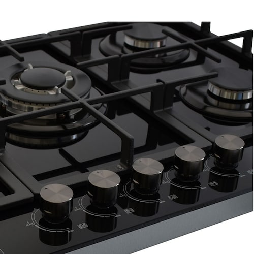 Parrilla de 5 quemadores SUPRA 5Q-PG-76 parrilla de gas empotrable en 76 cm con cubierta de cristal templado color negro