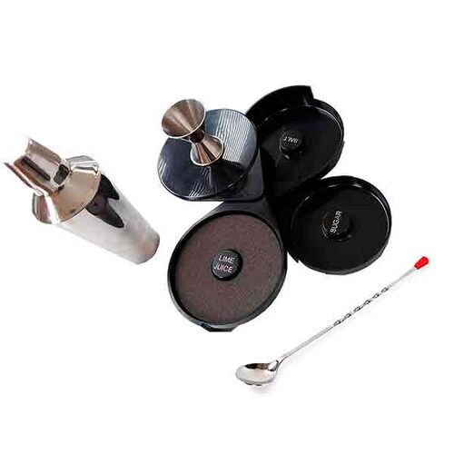 Set bar Coctelera, escarchador, cuchara  bailarina y jigger. 4 piezas Serazu
