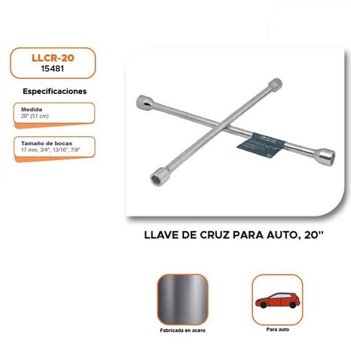 Llave Cruz Universal 20' Truper de acero con entrada de 7/8"-13/16"-3/4" 17 mm 