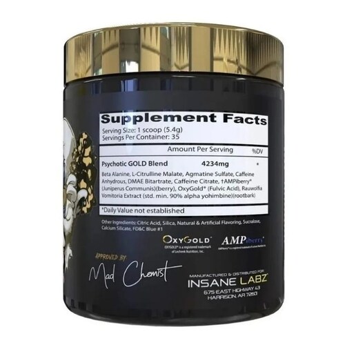 Pre Entreno Insane Labz Psychotic Gummy Candy Gold 35 Servicios (208,4gr)