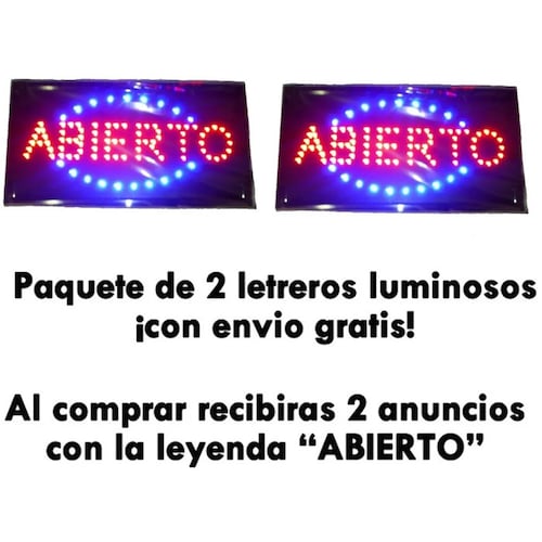 Kit De 2 Anuncio Letrero Led Luminoso Para Negocio Abierto mitzu.