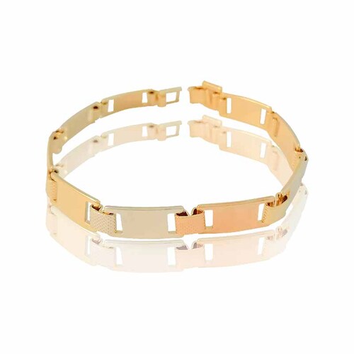 Pulsera tipo brazalete oro 18k laminado #204 tipo florentino con barras y adornos brillantes en mismo tono