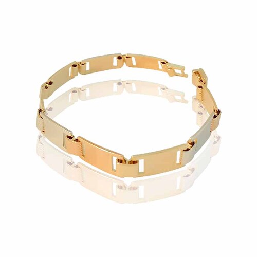 Pulsera tipo brazalete oro 18k laminado #204 tipo florentino con barras y adornos brillantes en mismo tono
