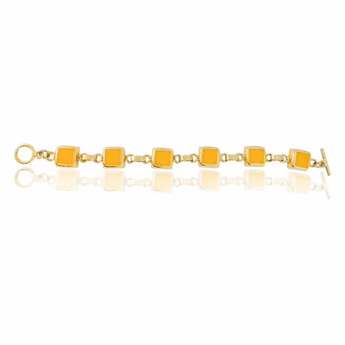 Pulsera tipo brazalete acero dorado #192 con hermosos adornos amarillos esmaltados