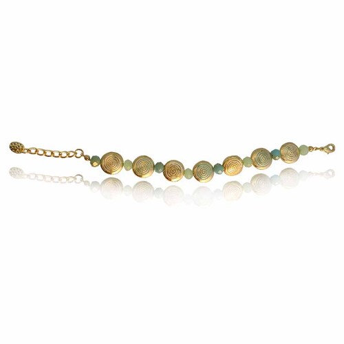 Pulsera oro 18K laminado #162 con escudos circulares y piedras intermedias