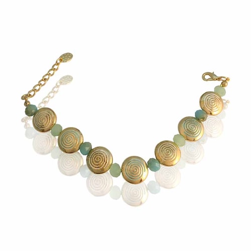 Pulsera oro 18K laminado #162 con escudos circulares y piedras intermedias