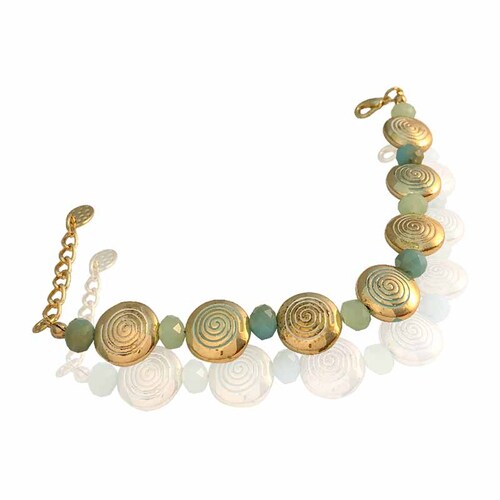 Pulsera oro 18K laminado #162 con escudos circulares y piedras intermedias