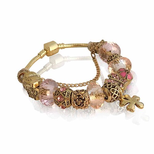 Pulsera Tipo Brazalete Acero Dorado 65 Con Piedras Rosas Y Dije pulsera-tipo-brazalete-acero-dorado-65-con-piedras-rosas-y-dije