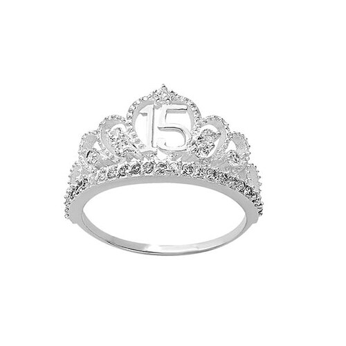 Anillo 15 años en Forma de Corona con Número 15 Incrustado en medio  con Circonias de Plata .925 + Obsequio