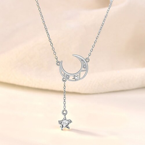 Gargantilla Luna Estrella VAROURO  Plata 925 | Collar Amor Ajustable.