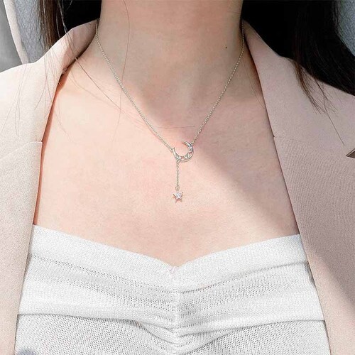 Gargantilla Luna Estrella VAROURO  Plata 925 | Collar Amor Ajustable.