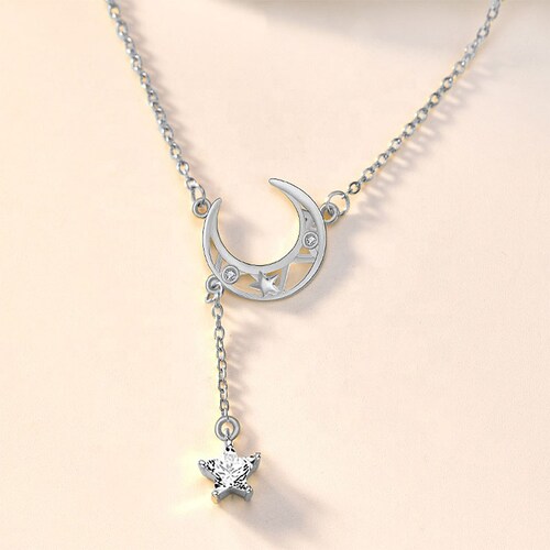 Gargantilla Luna Estrella VAROURO  Plata 925 | Collar Amor Ajustable.