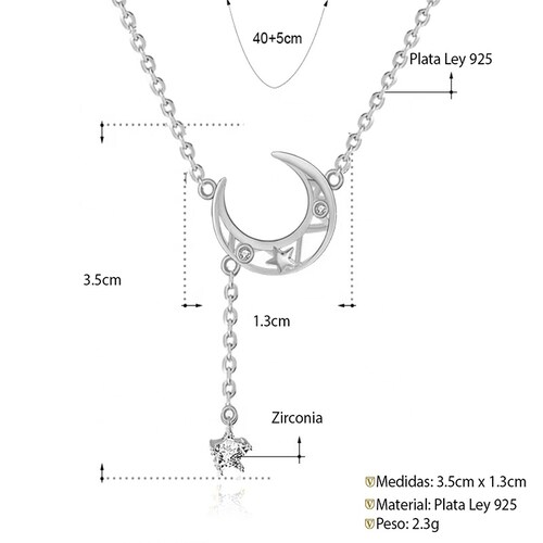 Gargantilla Luna Estrella VAROURO  Plata 925 | Collar Amor Ajustable.