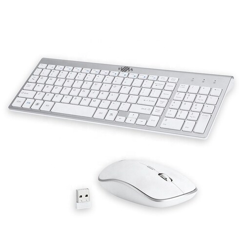 Teclado y Mouse Inalámbricos WIM Diseño Ergonómico Diseño Delgado y Silencioso de 2,4 GHz para PC portátil Calidad Premium. Blanco