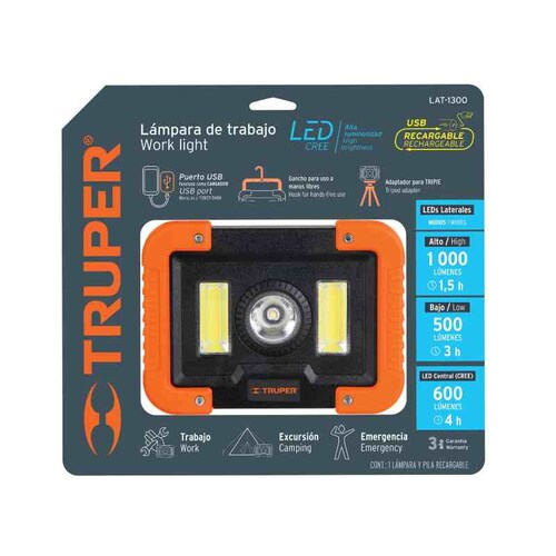 Lámpara De Taller Recargable De Led, 1300 Lúmenes Alta Luz