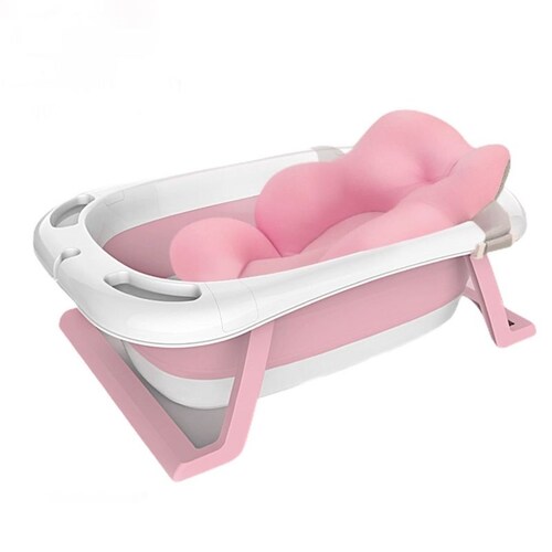 Tina para bebé plegable con termómetro y colchón color  rosa.