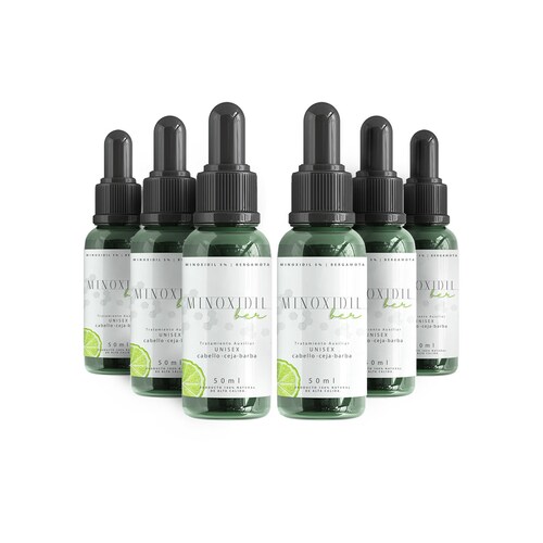 Tratamiento UNISEX para Cabello y Barba con MINOXIDIL 5% y Bergamota 6 Frascos de 50ml  Minoxidilber®