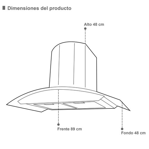 Campana extractora para cocina de 90cm SUPRA CC-90-AC en acero inoxidable con cristal curvo en color negro