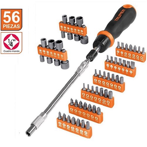 Juego Desarmador Y Puntas 58 Pz Truper 442 puntas y 14 dados 