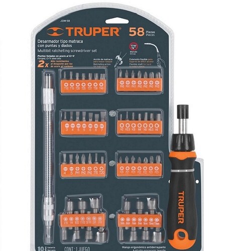 Juego Desarmador Y Puntas 58 Pz Truper 442 puntas y 14 dados 