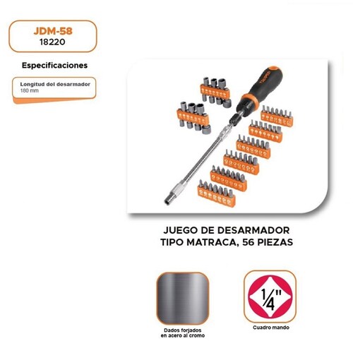 Juego Desarmador Y Puntas 58 Pz Truper 442 puntas y 14 dados 