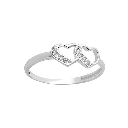Anillo con Diseño de Corazones Tú y Yo con Detalles con Circonias en Plata .925 + Obsequio