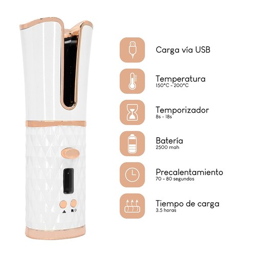 Rizadora Para Cabello Automática Inalámbrica Recargable. Rosa