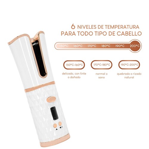 Rizadora Para Cabello Automática Inalámbrica Recargable. Rosa