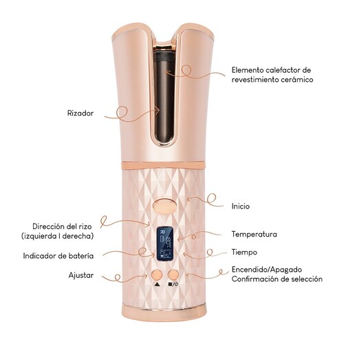 Rizadora Para Cabello Automática Inalámbrica Recargable. Blanca