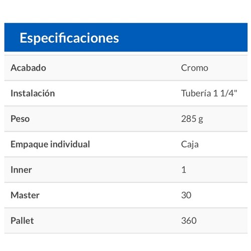CESPOL PARA LAVABO 1-1/4" LATON CROMADO TIPO MONEDA FOSET 