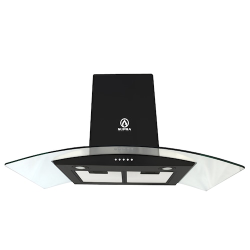 Campana de cocina 90cm SUPRA CC-90-BLACK campana extractora de acero inoxidable color negro matte y cristal curvo