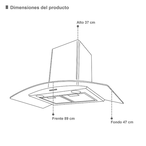 Campana de cocina 90cm SUPRA CC-90-BLACK campana extractora de acero inoxidable color negro matte y cristal curvo