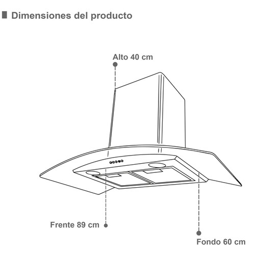 Campana extractora para cocina de isla SUPRA CI-90 en acero inoxidable y cristal curvo de 90 cm 