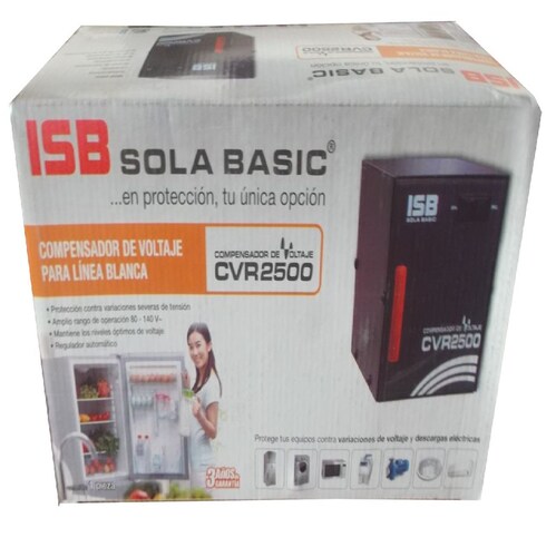 REGULADOR DE VOLTAJE PARA REFRIGERADORES LAVADORAS SOLA BASIC CVR-2500VA/1500W 1 CONTACTO NEGRO