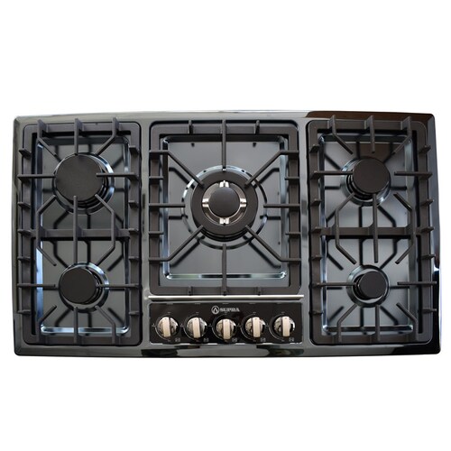 Combo campana de pared de cristal templado y parrilla empotrable de gas SUPRA MESSINA campana extractora de 90 cm parrilla cubierta de cristal templado color negro
