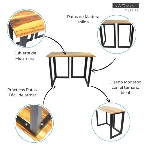 Escritorio en Casa para Gamer o Home Office un Cubierta de Parota y Patas de Madera Solida en Color Negro Norval