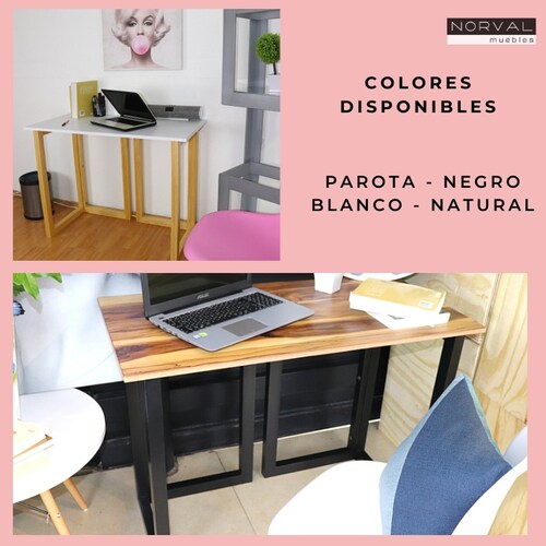 Escritorio en Casa para Gamer o Home Office un Cubierta de Parota y Patas de Madera Solida en Color Negro Norval